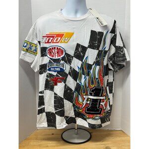 First Row Racing Shirt Men’s L White Short Sleeve NWT Patches!